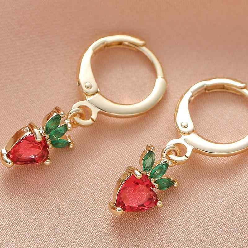 ピアス レディース S925ポスト 韓国風 フルーツ いちご フリンジ シンプル エレガント かわいい 銅製 ジルコニア 14K 電気メッキ ハートモチーフ