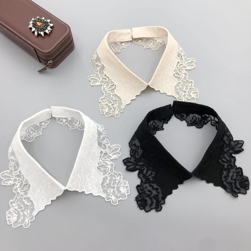 付け襟 レディース 手作り ビーズ刺繍 刺繍 アップリケ カットワーク レトロ クラシック ヴィンテージ 重厚感 高級感 ポリエステル 万能 フォーマル カジュアル オフィス 卒業式 入学式 結婚式 パーティー 二次会