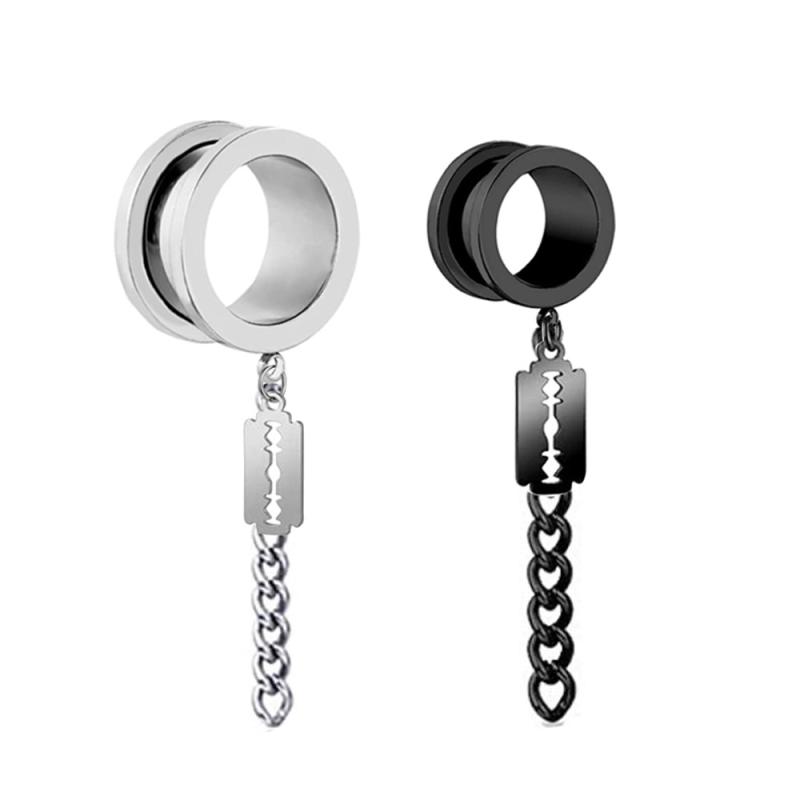 ボディピアス 男女兼用 チタン鋼製 電気メッキ加工 外ネジ式 拡張器 ブレードデザイン チェーンペンダ..