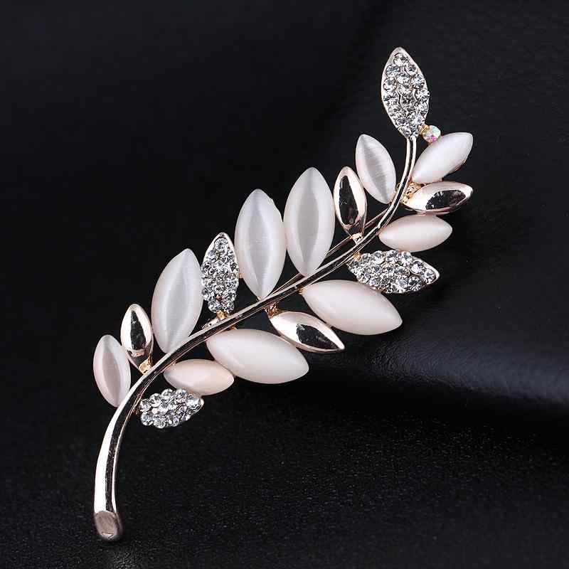 ブローチ レディース 韓国ファッション 合金 電気メッキ加工 キャッツアイ ラインストーン マーキスストーン 葉モチーフ 結婚式 入学式 卒業式 フォーマル カジュアル プレゼント
