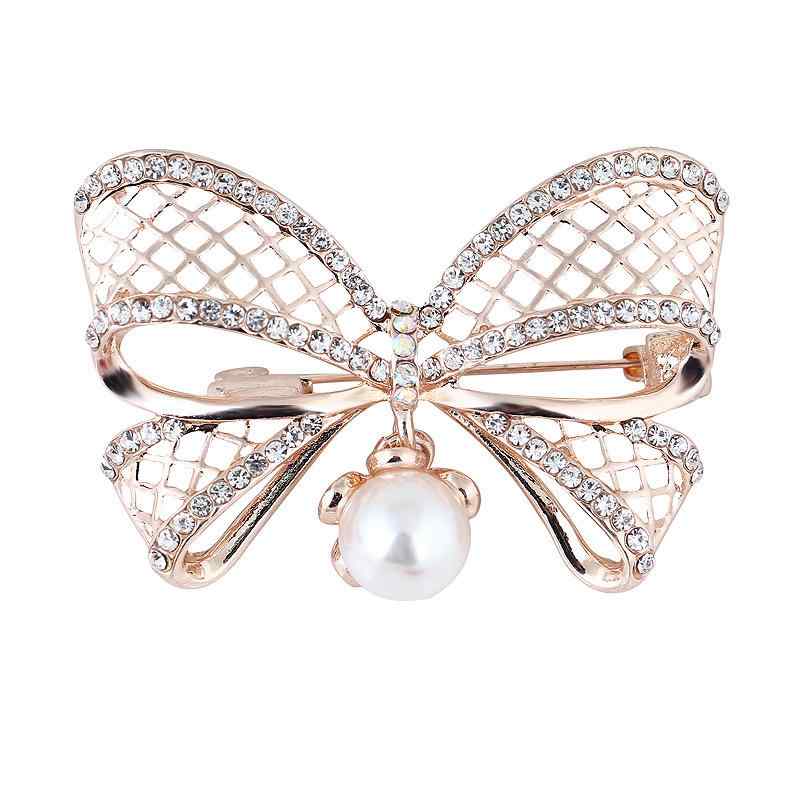 ブローチ レディース 韓国ファッション 立体感 リボン パール ラインストーン 花モチーフ 合金製 電気..