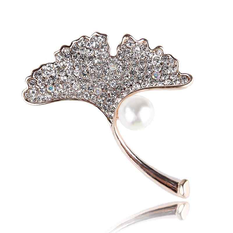 ブローチ レディース 韓国風 パール パール イチョウの葉 ラインストーン ラペルピン 合金製 電気メッキ加工 スーツ アクセサリー コサージュ ピンブローチ フォーマル エレガント 上品 結婚式 パーティー 発表会 入学式 卒業式 記念日 ギフト プレゼ