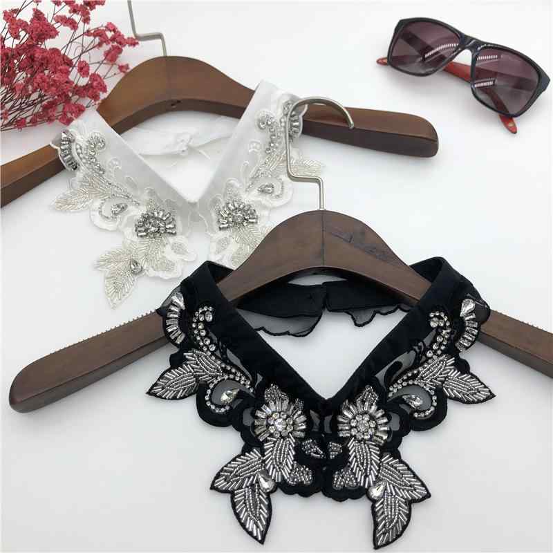 付け襟 レディース 手縫いビーズ ハンドメイド 花柄 フラワーモチーフ ポリエステル 欧米スタイル 着回し アクセサリー おしゃれ ファッション小物 春夏 ホワイト ブラック