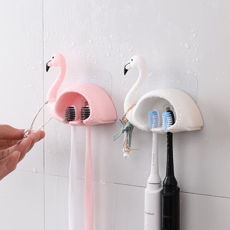 歯ブラシスタンド 賃貸OK 穴開け不要 吸盤式 壁掛け かわいい おしゃれ 洗面所 バスルーム 歯磨きグッズ収納 清潔 学生寮 ABS ピンク ホワイト