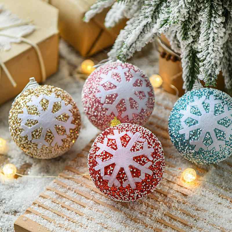 クリスマスオーナメント スノーフレーク柄 カラフル 高級感 きらきら フォーム製 直径8cm 吊り下げボール ツリー用 パーティーイベント デコレーション用品