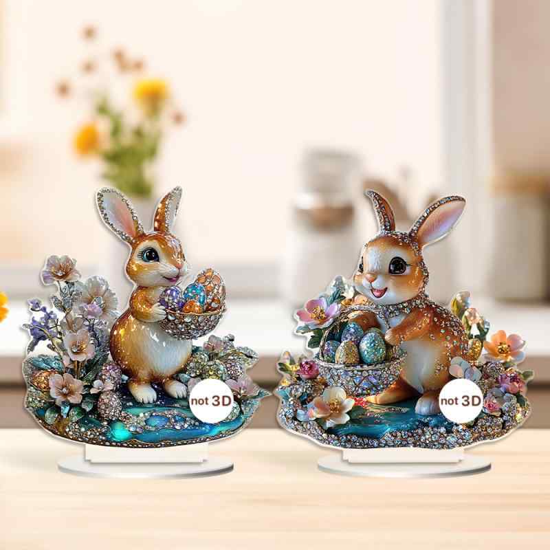 オーナメント イースター うさぎ ラビット ラインストーン アクリル製 木目調 レトロ キャラクター 動..