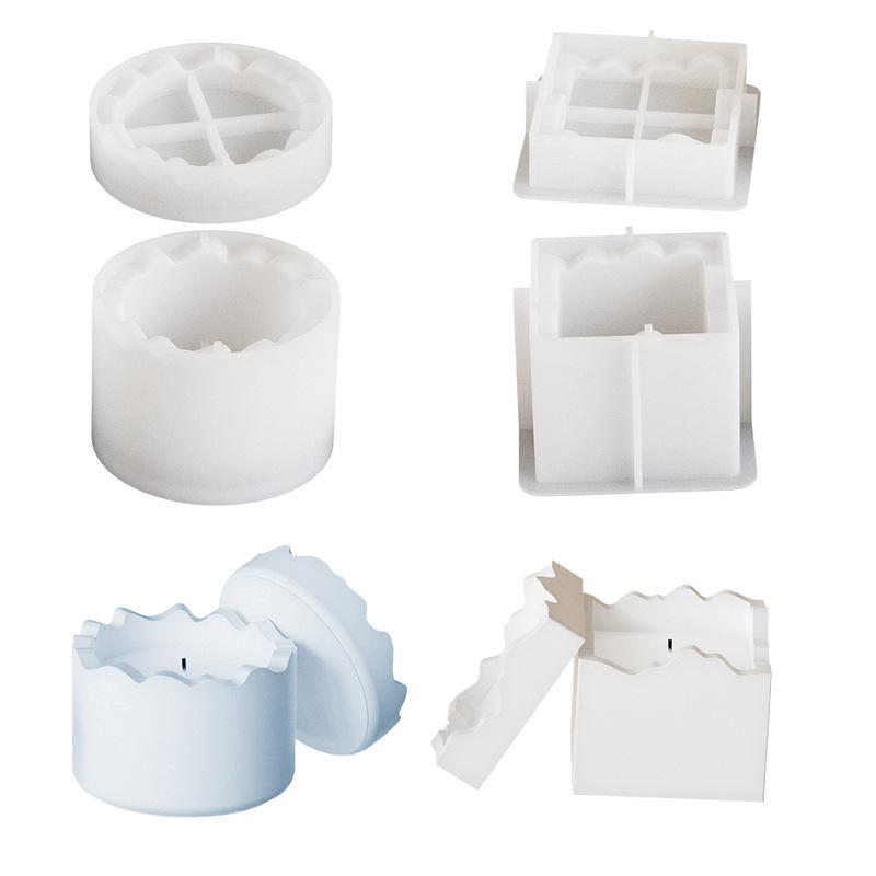 シリコンモールド DIYクラフト レジン 石膏用 手作り キャンドルカップ キャンドルホルダー 収納ケース 収納ボックス 立体 正方形 大円形 不規則 変形 切り替え おしゃれ インテリア雑貨作成(x2)