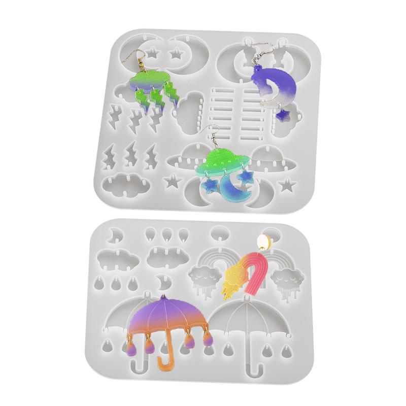 レジン シリコンモールド DIY アクセサリー 手作り ピアス イヤリング ペンダント チャーム 傘 月 星 雲 惑星 稲妻 モチーフ 柔軟性 耐久性 再利用可能 不規則形(x2)