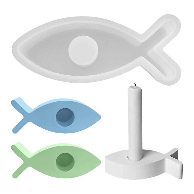 シリコンモールド DIY ハンドメイド 手作り キット 小魚 魚型 アロマキャンドル 燭台 石膏 オブジェ スタンド モダン シンプル 透明 ホワイト 変形 クラフト(x2)