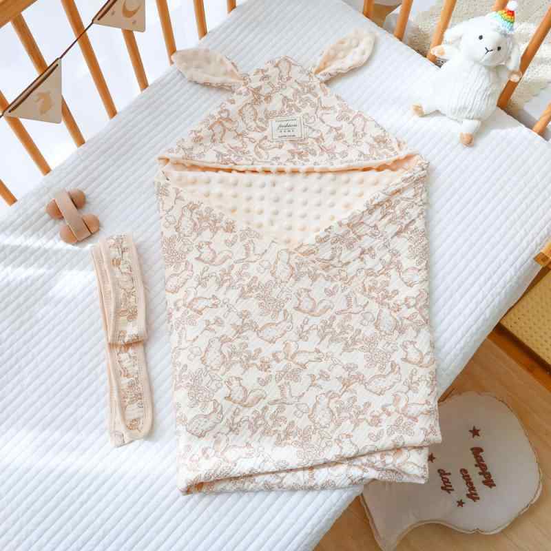 おくるみ 新生児 ベビー 春夏用 フード付き 薄手 軽量 ぽこぽこ生地 プリント コットン100% 快適 やわ..