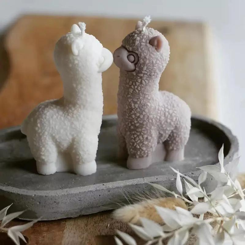 シリコンモールド アルパカ 動物 リアル 立体 キャンドル アロマストーン 石膏置物 レジン ケーキ型 手作り DIY クラフト インテリア かわいい(x2)