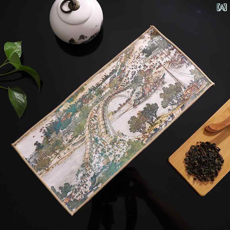 茶巾 スエード調 超吸水 厚手 肉厚 速乾性 多機能 万能クロス 国潮 古風 中国名画 デザイン 絵画風 高..