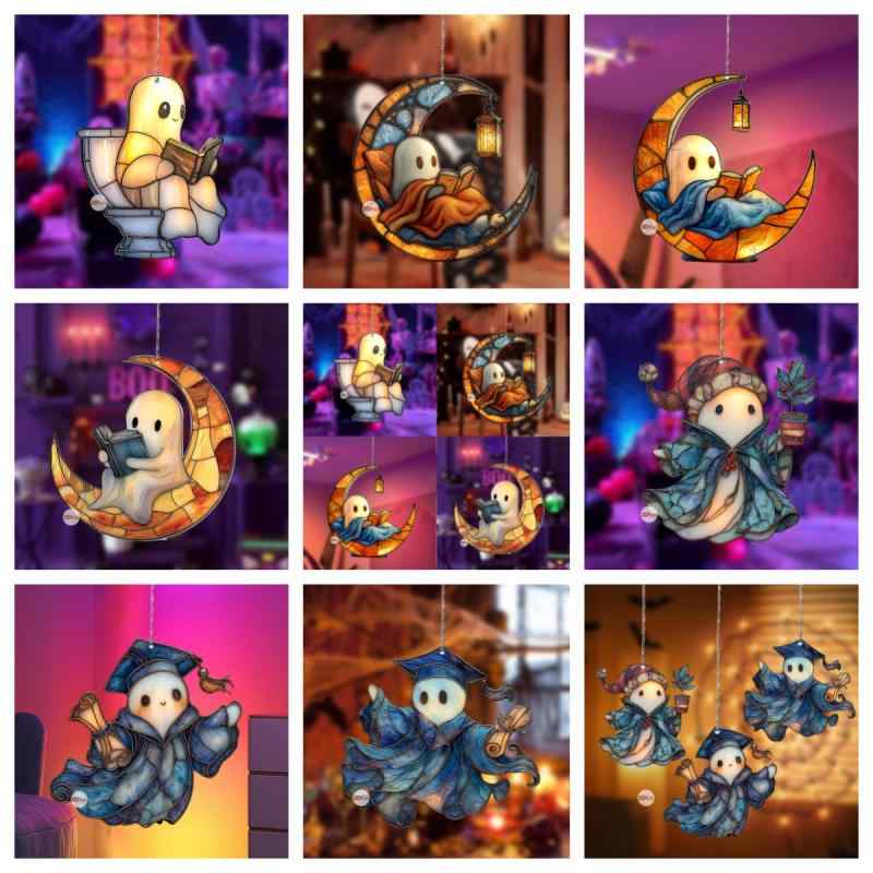 オーナメント ハロウィン コウモリ 蓄光サンキャッチャー アクリル製 丸型 おしゃれな チェーン付き 吊り下げ 壁面 窓辺 デコレーション パーティーアイテム インテリア雑貨(x2)