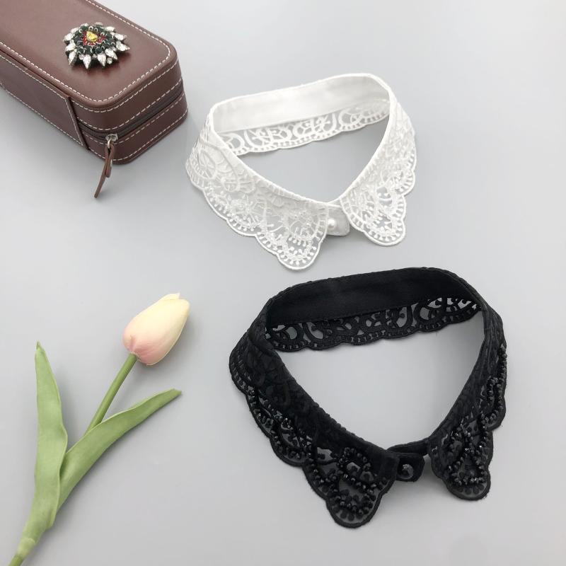付け襟 レディース 春夏 ファッション 高級感 オーガンジー 刺繡 花柄 ビーズ ラインストーン 着脱式 ブラウス襟 フェイクカラー 上品 エレガント