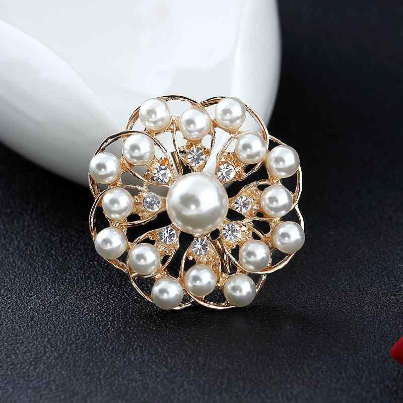 ブローチ レディース 韓国風 クリスタル ラインストーン パール 立体 フラワーリース 2WAY コサージュ 結婚式 パーティー 卒業式 入学式 セレモニー フォーマル アクセサリー ゴールド シルバー