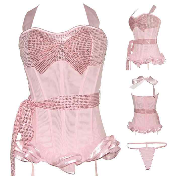 コルセット レディース ボーン入り ホルターネック リボン スパンコール セクシー バストアップ 補正下..