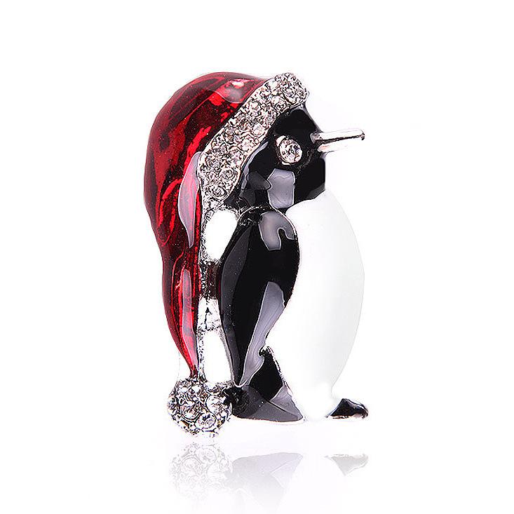 ブローチ レディース クリスマス ペンギン かわいい 動物モチーフ エナメル加工 ジルコニア 合金製 電..