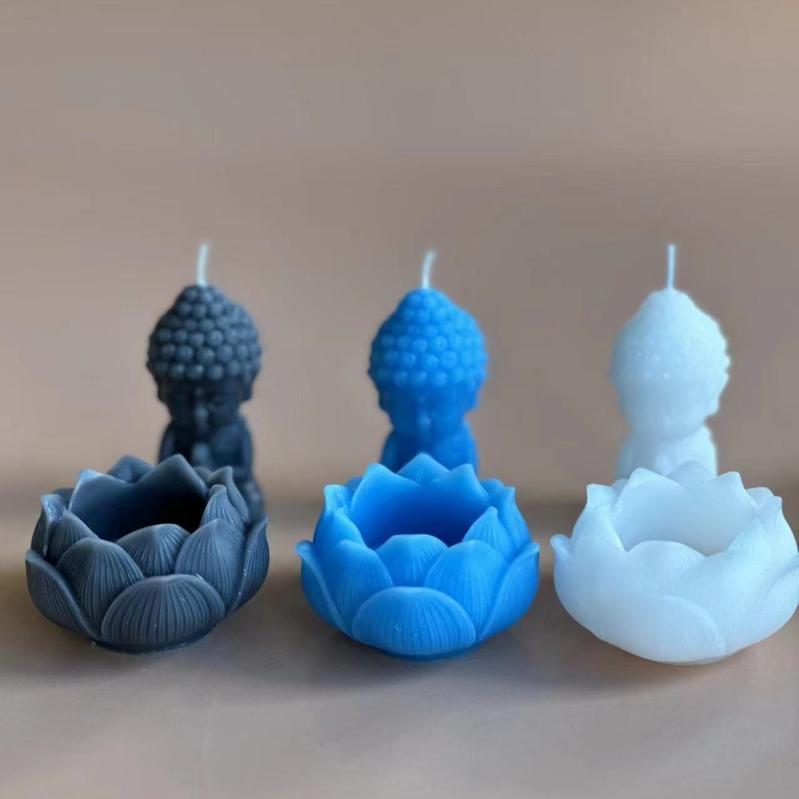 シリコンモールド 耐熱 多用途 手作り DIY 立体 仏像 蓮台 アロマキャンドル 石膏オブジェ 車載 インテ..