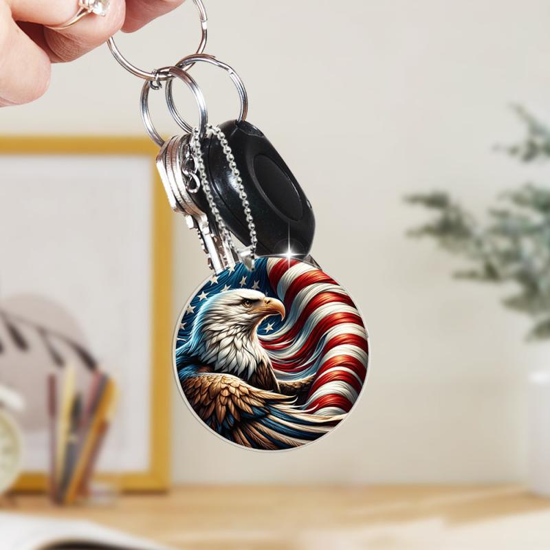 キーホルダー アメリカ独立記念日デザイン 国旗 イーグル 鷲 アクリル製 軽量 バッグチャーム 車用 バックミラー 吊り下げ飾り メンズ レディース プレゼント(x2)