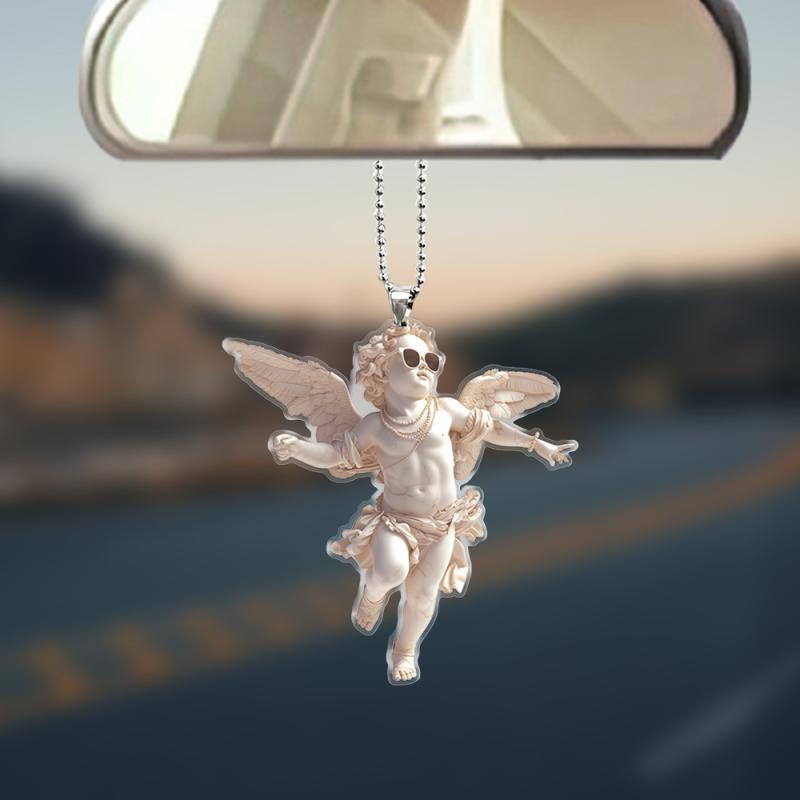 キーホルダー 男の子 エンジェル アクリル製 バッグチャーム 車用 バックミラー 吊り下げ 飾り クール カジュアル キャラクターデザイン(x2)