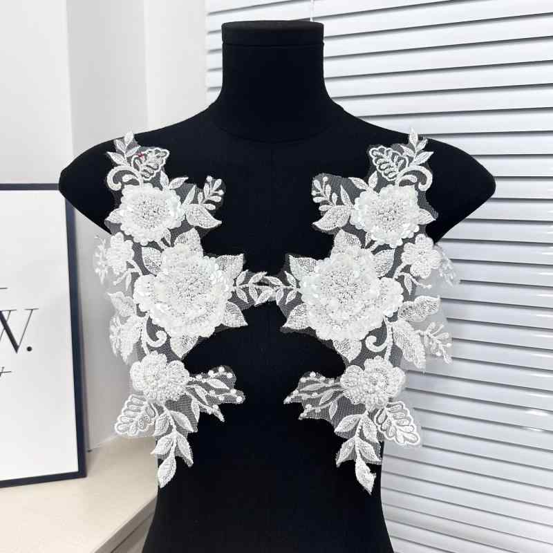 アップリケ レディース 花 フラワー スパンコール 刺繍 ペア ウェディングドレス ワンピース DIY ハン..