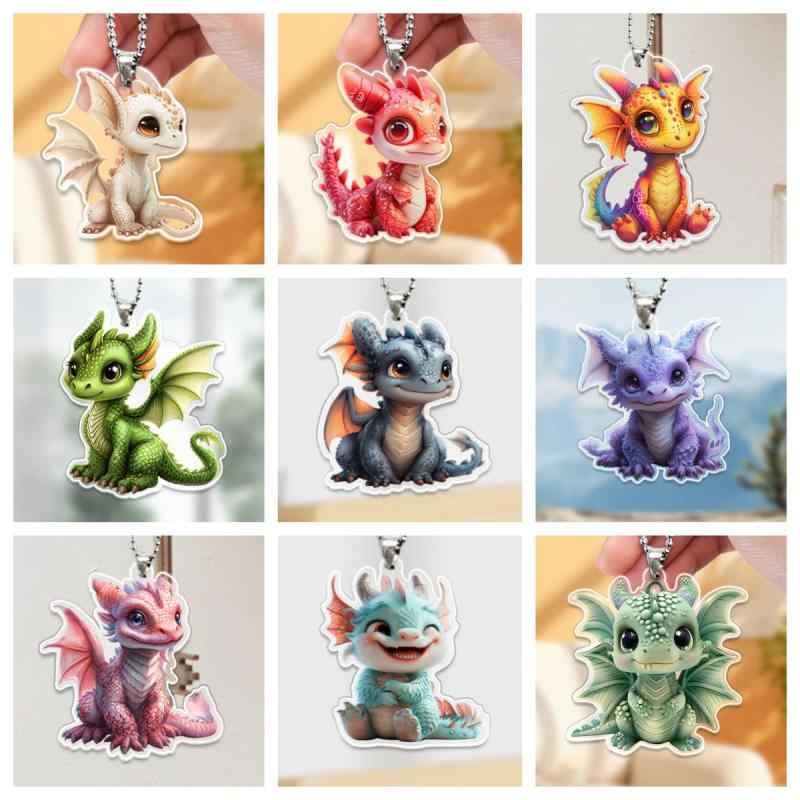 キーホルダー かわいい ドラゴンモチーフ バッグチャーム 車載用 クリスマスオーナメント キッズ おもちゃ プレゼント アクリル製 おしゃれ キャラクター風(x2)