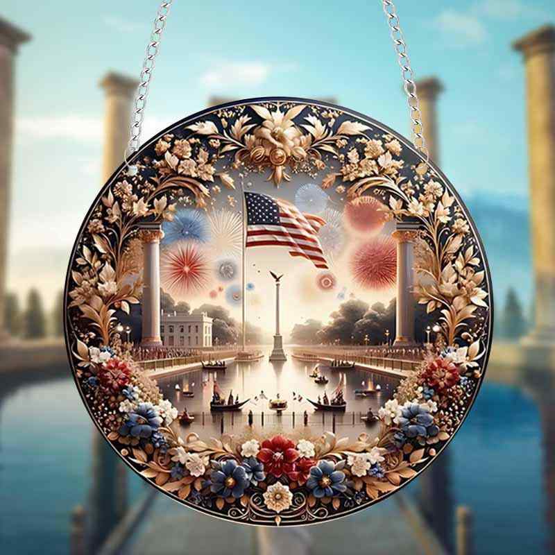 オーナメント アメリカ国旗 ホワイトハウス 川沿い アクリルプレート 祝日 記念日 吊り下げ装飾 ショーウィンドウ 玄関ポーチ デコレーション(x2)