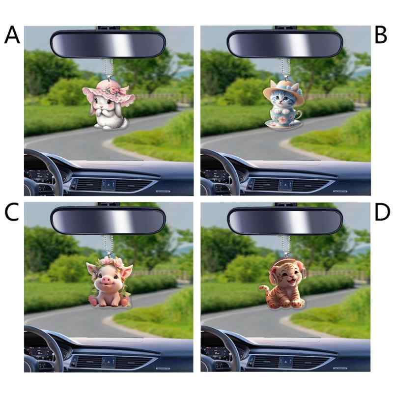 キーホルダー かわいい 小動物 虎 猫 犬 ペット キーリング バッグチャーム アクリル製 個性的 車内用 バックミラー 飾り おしゃれ ストラップ(x2)