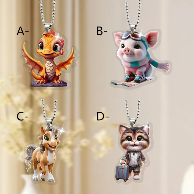 キーホルダー アクリル かわいい 動物モチーフ ユニークデザイン インスタ映え おしゃれ バッグチャーム 車用 吊り下げ オーナメント クマ ブタ 小動物(x2)