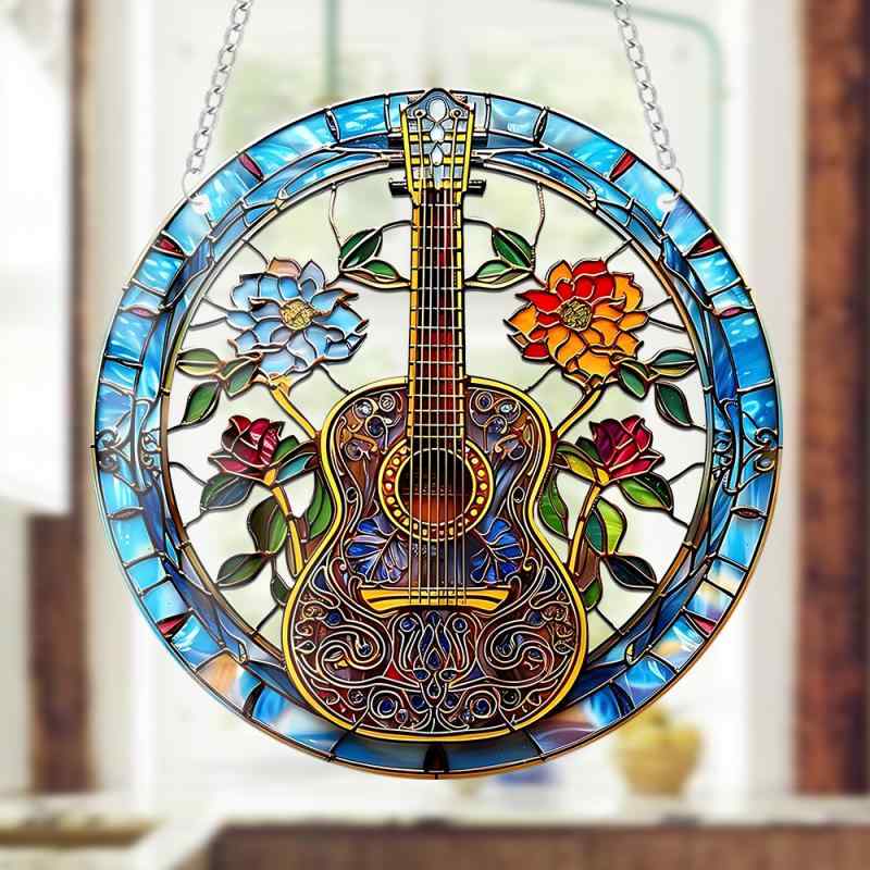 サンキャッチャー アクリル ギター カラフル ステンドグラス風 ウィンドウハンギング 室内屋外 窓飾り ..