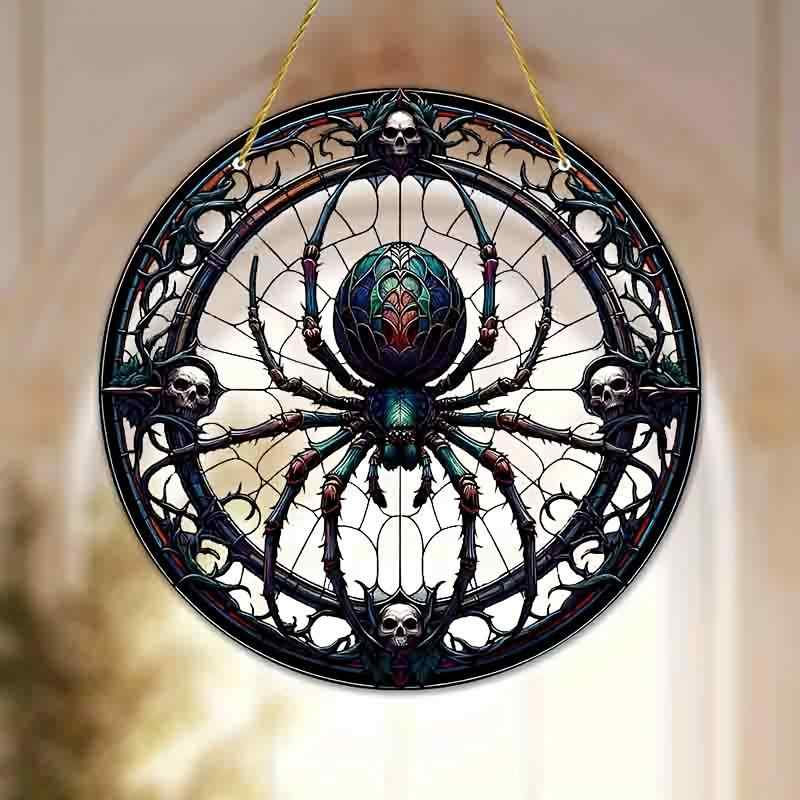 ハロウィン オーナメント アクリル製 ステンドグラス風 蜘蛛 スパイダー スカル 吊り下げ 壁飾り 窓飾り 玄関 車内 インテリア雑貨(x2)