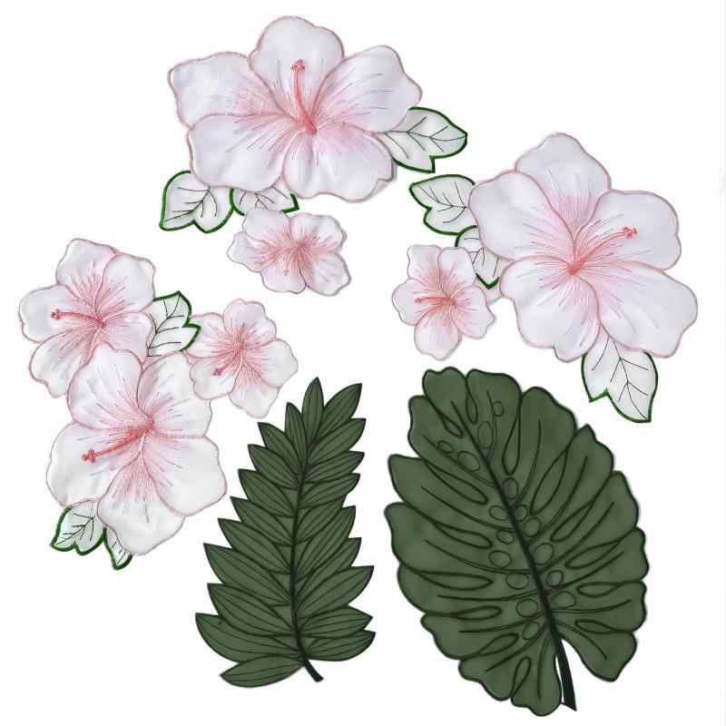 アップリケ レディース オーガンジー 刺繍 チャイナ風 蓮の花 リーフ柄 装飾ワッペン 布パッチ ワンピース ブラウス キャミソール デコレーション 手芸材料 ハンドメイド リメイク(x2)