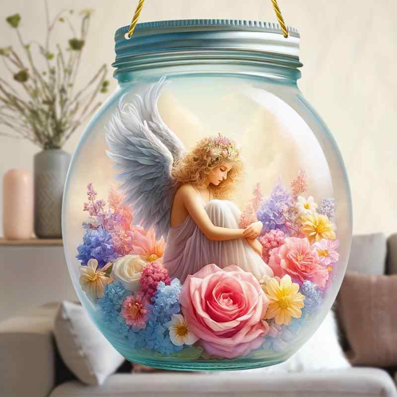 ウォールデコ アクリル製 軽量 かわいい 花の妖精 天使 キャラクター メイソンジャー ガーデン風 壁掛け インテリア おしゃれ 玄関 リビング プレート(x2)