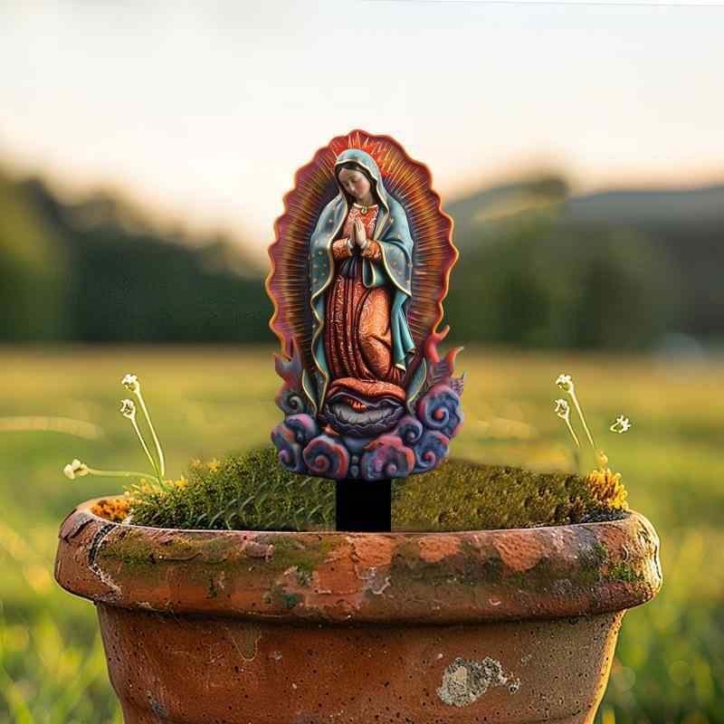 ガーデンピック グアダルーペの聖母 アクリル製 聖母像 宗教画 庭園装飾 オーナメント 屋外用 差し込み式 ガーデニング雑貨 クリスマスデコレーション(x2)