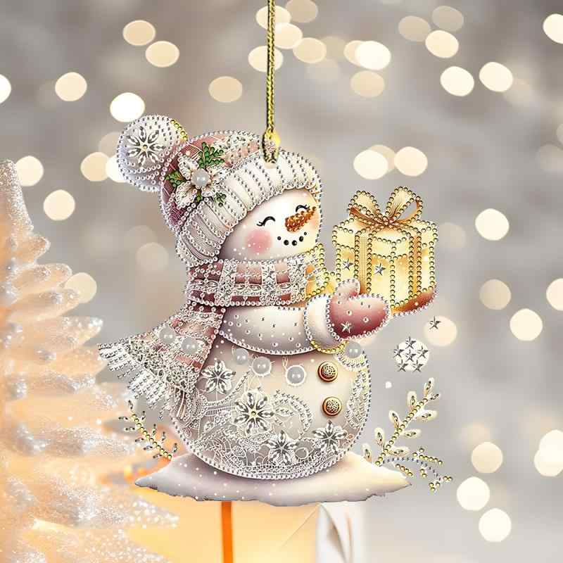 キーホルダー クリスマス アクリル製 雪だるま ジルコニアアート風 キラキラ輝く クリスタルカット チャーム 車の鍵 バッグ用 かわいい おしゃれ(x2)