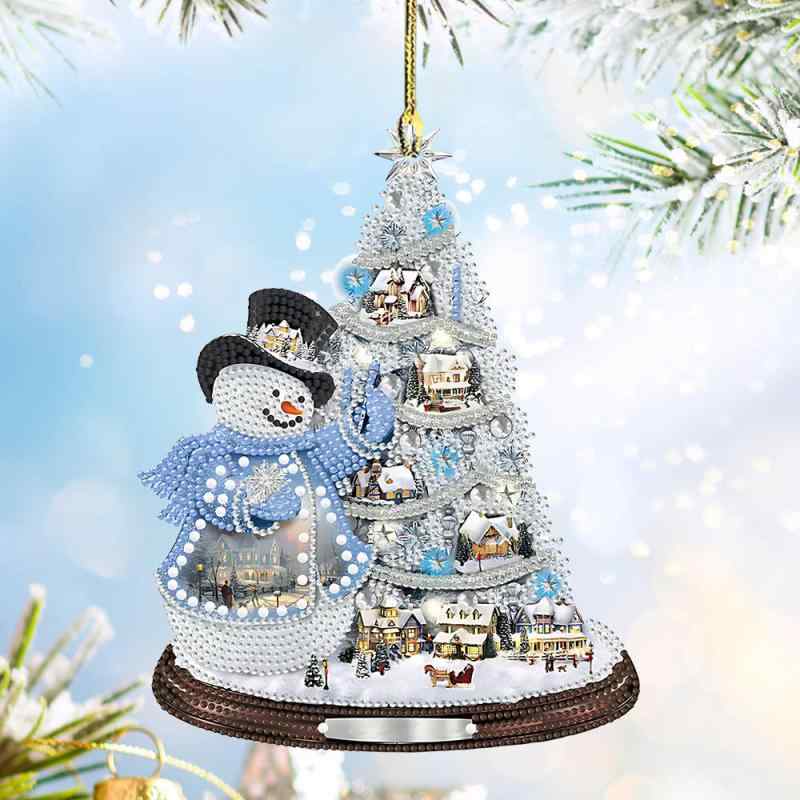 キーホルダー クリスマス アクリル製 スノーマン 雪だるま ミラーチャーム 車用バックミラー飾り クリスマスツリーオーナメント ギフト プレゼント(x2)