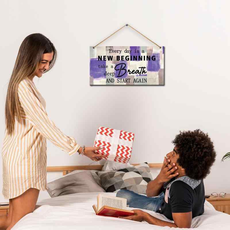 ウォールデコレーション 毎日が新しい始まり 深呼吸 黄楊木製 木製 壁掛けプレート カントリー調 北欧風 アンティーク風 ウォールサイン リビング 玄関 寝室 子供部屋 庭 ガーデン 店舗 オフィス インテリア雑貨 ギフト プレゼント(x2)