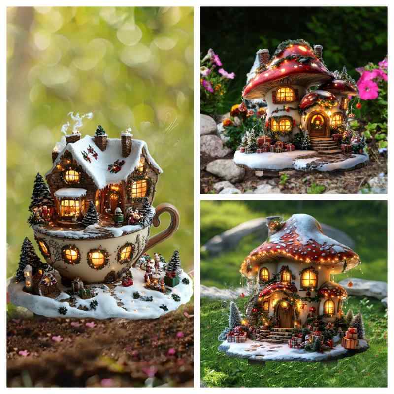 ガーデンピック クリスマス スノーハウス きのこハウス 森の小屋 ジャングルアドベンチャー アクリル ..