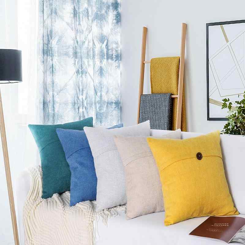 抱き枕カバー クッションカバー シェニール 無地 ボタン付き ココナッツボタン装飾 ソファ用 腰用 ポリエステル 北欧風 45×45 黄色 ブルー グリーン ベージュ ライトグレー(x2)