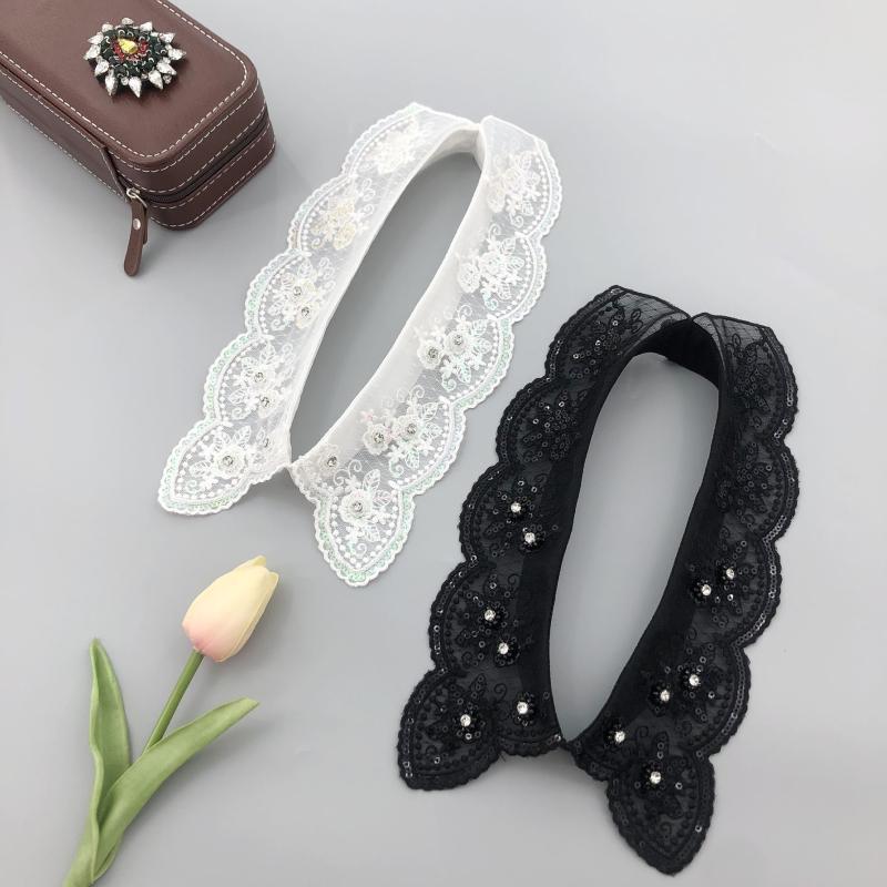 付け襟 レディース 手作り スパンコール刺繍 レース ビーズ装飾 高級感 繊細 上品 クラシック レトロ ..