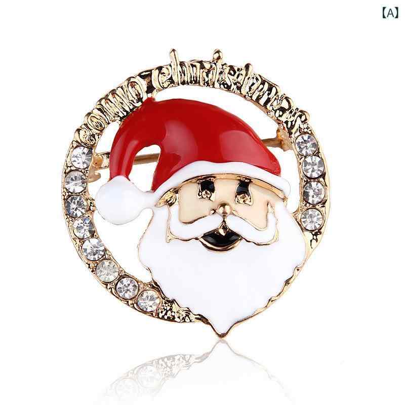 セキュアデポのブローチ キッズ 子供用 ユニセックス クリスマス サンタクロース キャラクター 欧米風 エナメル加工 合金製 ジルコニア装飾 ピンブローチ｜アングル2