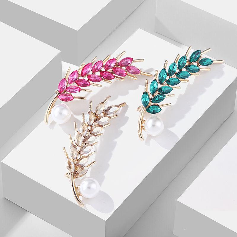 ブローチ 男女兼用 合金製 電気メッキ加工 エレガント 上品 韓国風 ファッション 花モチーフ クリスタル パール 麦の穂 ラペルピン ピンバッジ スーツ ジャケット コート 卒業式 入学式 普段使い パーティー イベント カジュアル フォーマル(x2)