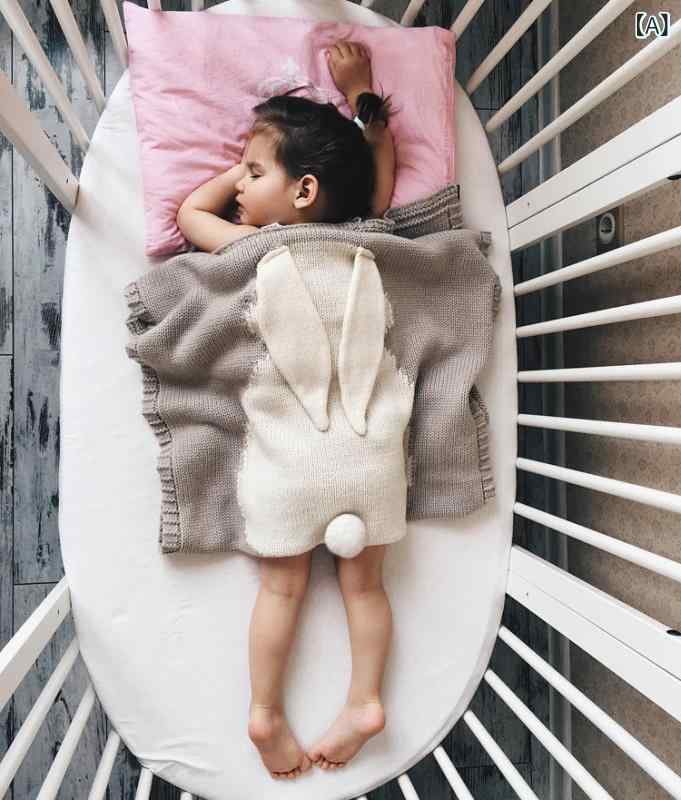 おくるみ ベビー 冷房対策 ニット 立体 うさぎ耳 毛布 赤ちゃん 春秋 アクリル かわいい 新生児 幼児 グレー ピンク イエロー ブルー 2