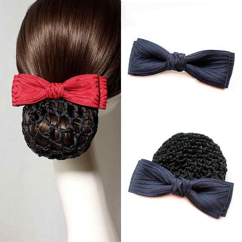 Accessories Supplies - ヘアアクセサリー レディース シンプル 合わせやすい ヘアネット バレッタ 看護師 ビジネス まとめ髪 オフィス フォーマルシーン リボンモチーフ メッシュ素材 ブラック グレー レッド ブルー 多色展開