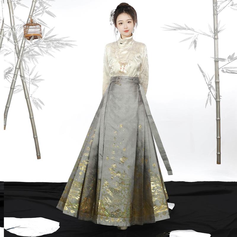 スカート レディース 漢服 明代風 織金 馬面スカート 改良 新中華スタイル 春夏 日常使い 旅行撮影 ロケーションフォト スタイルアップ効果