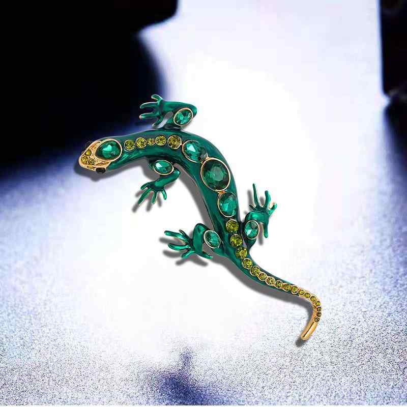 ブローチ レディース 欧米風 レトロ ヤモリ トカゲ アニマルモチーフ 個性的 ラインストーン 合金製 カラフル コート ストール ピン アクセサリー