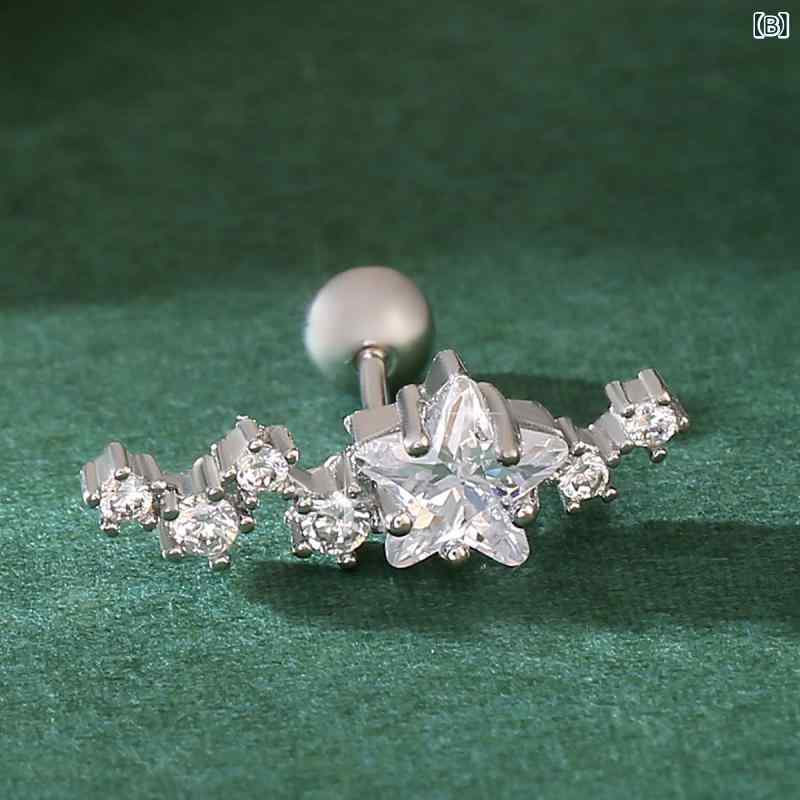 軟骨ピアス レディース ステンレス製 細軸 ねじ式 スクリュー 五芒星 ジルコニア 耳骨ピアス 電気メッキ加工 ゴールド シルバー オフィス エレガント 3