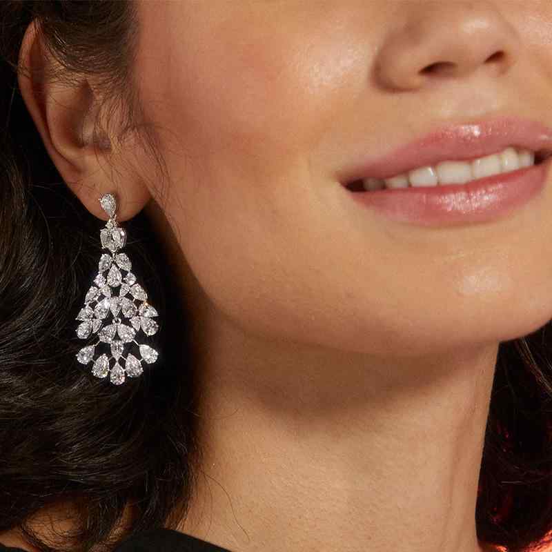 Rhodolite - イヤリング レディース 高品質ジルコニア 電気メッキ加工 欧米風 高級感 煌めくドロップ型 ブライダル ウェディング 新婦 ファッション エレガント 通勤 オフィス ゴールド シルバー
