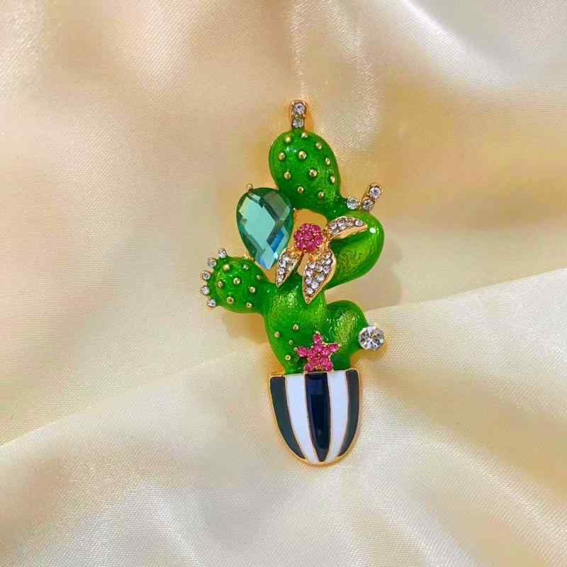 ブローチ レディース 女性用 サボテン ラインストーン エナメル 琺瑯 レトロ ヴィンテージ 欧米 フレン..
