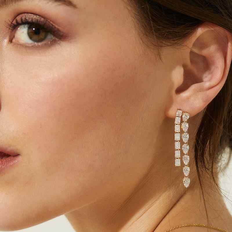 ピアス イヤリング レディース ジルコニア 高級感 ブライダル 結婚式 ウエディング パーティー ロング ドロップ 水滴型 シンプル エレガント 上品 ゴールド シルバー ファッション 通勤(4)